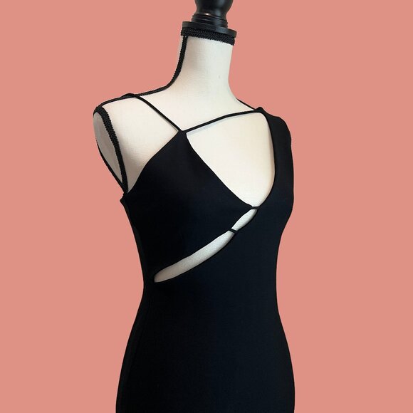 ZARA Black Asymmetrical Asymmetric Bodycon Dress LBD Size M - Picture 6 of 9